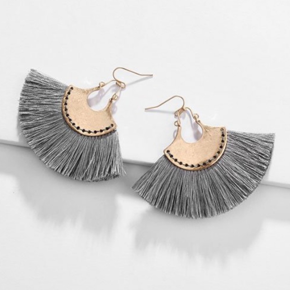 Vintage Gold Large Drop Fan Tassel Earrings